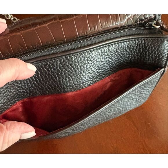 BRIGHTON - Nepal Organizer Crossbody/Pebbled Leather/Croc-Embossed Leather Trim - Picture 11 of 16